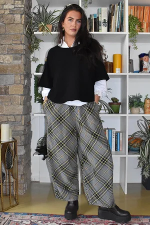 Arbi Needlecord Tartan Barrel Pant Steel
